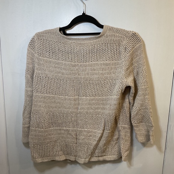 Christopher & Banks Tan/Beige Open‎ Knit Cardigan Sweater 3/4 Sleeve - Picture 2 of 6